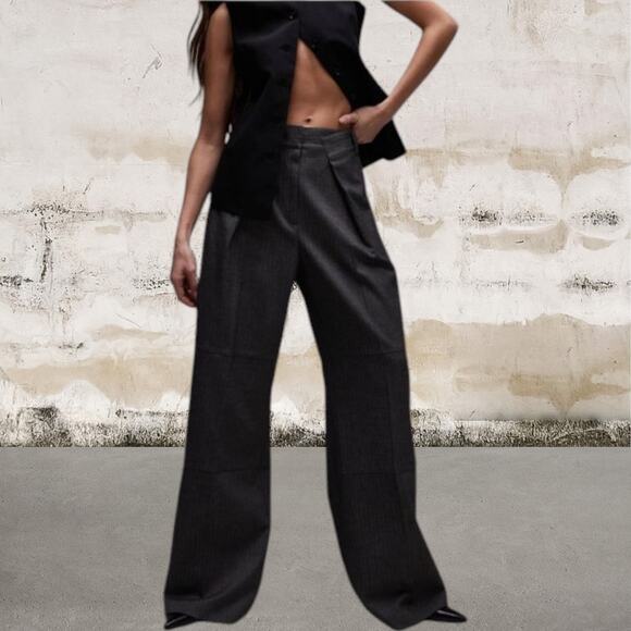 Topshop Pants - TOPSHOP NWT Women's Black Pleated Waistband Herringbone Pants Size 12